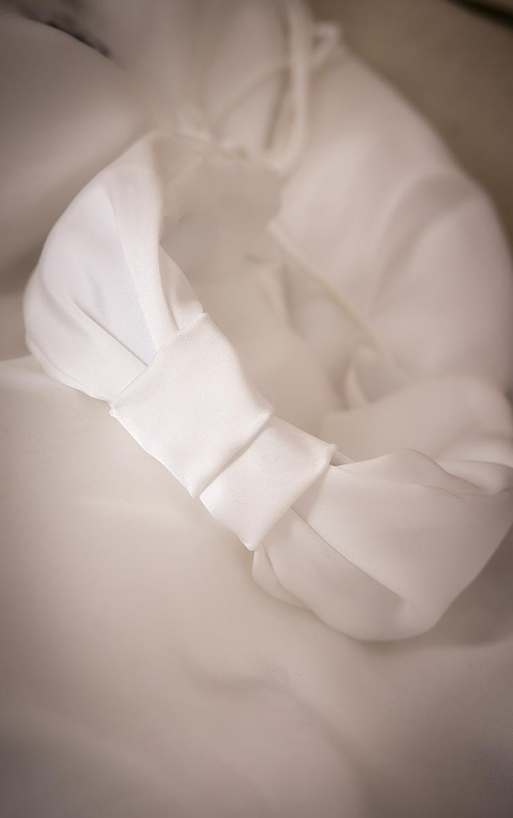 White Satin Bow Detail Ruched Headband Product Image