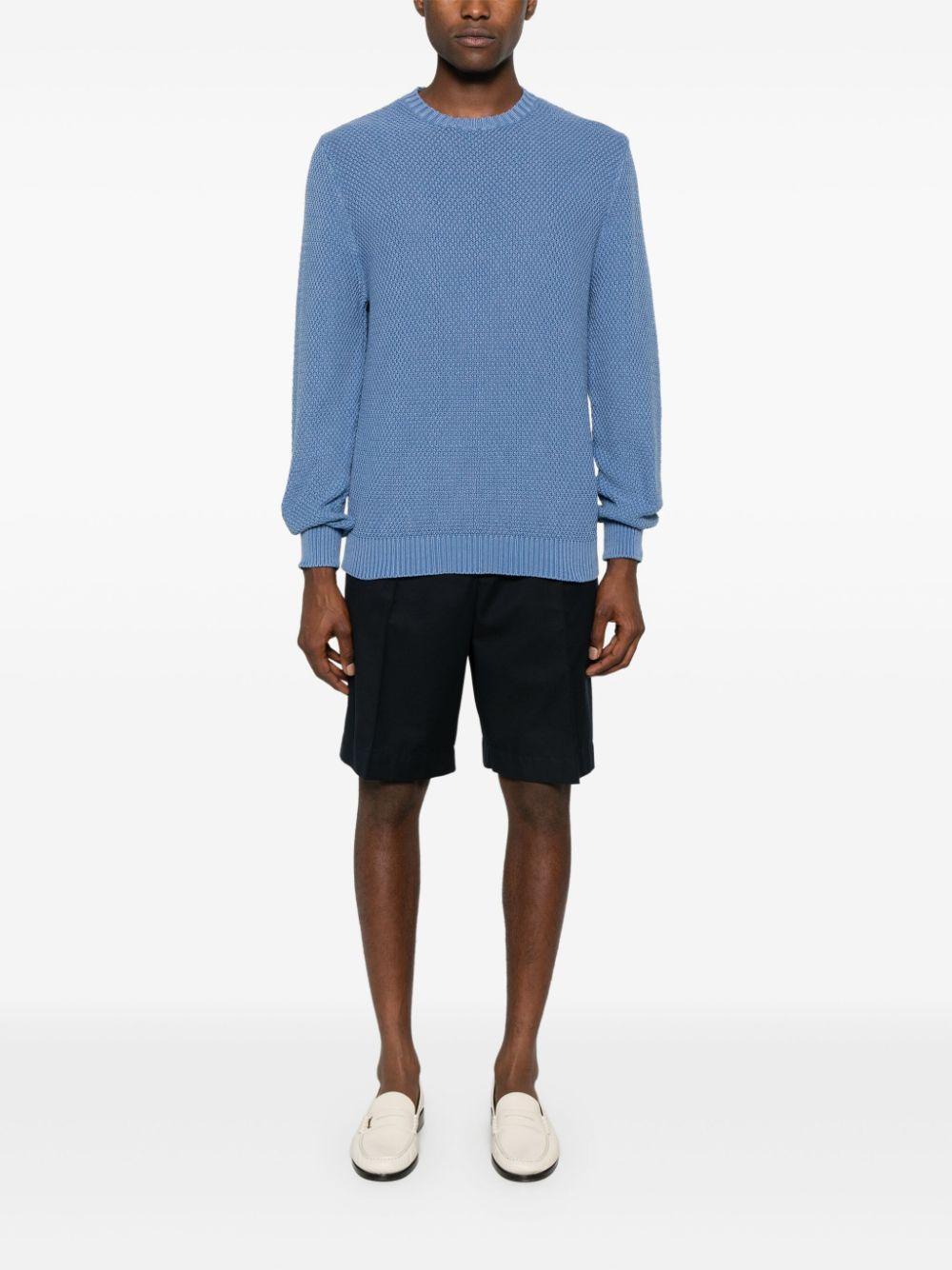 CORNELIANI Basket-weave Cotton Jumper In Blue Product Image