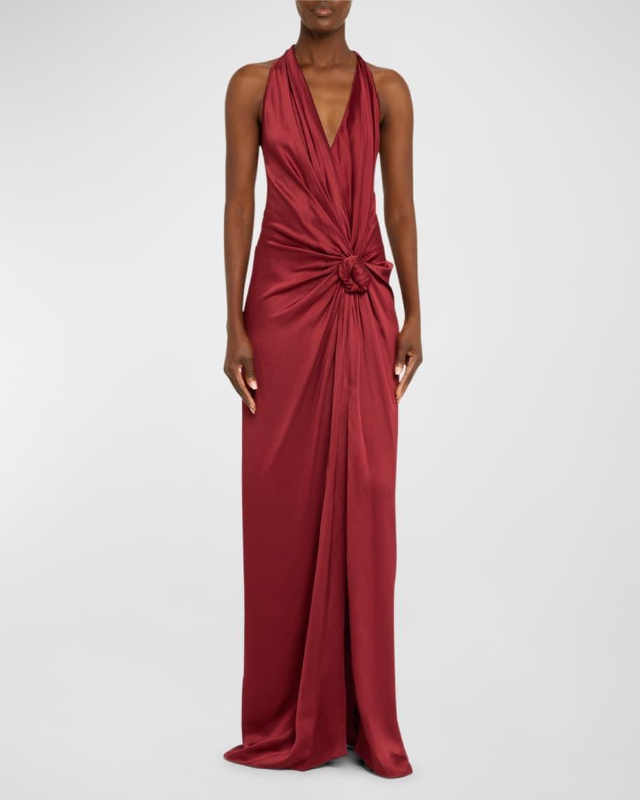 Jazmin Knotted Halter Draped Maxi Dress Product Image