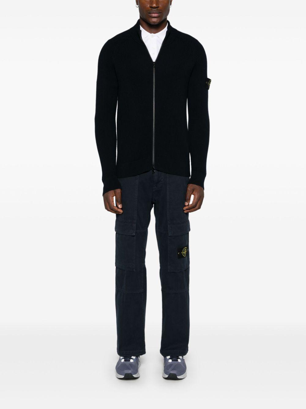 STONE ISLAND Compass-motif Zip-up Knit Cardigan In Black Product Image