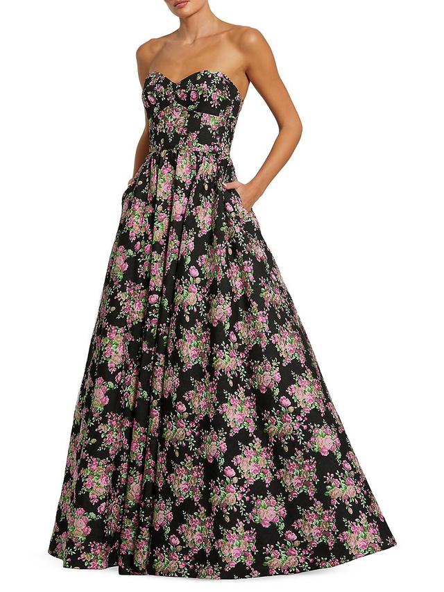 Womens Floral Brocade Strapless Ballgown Product Image