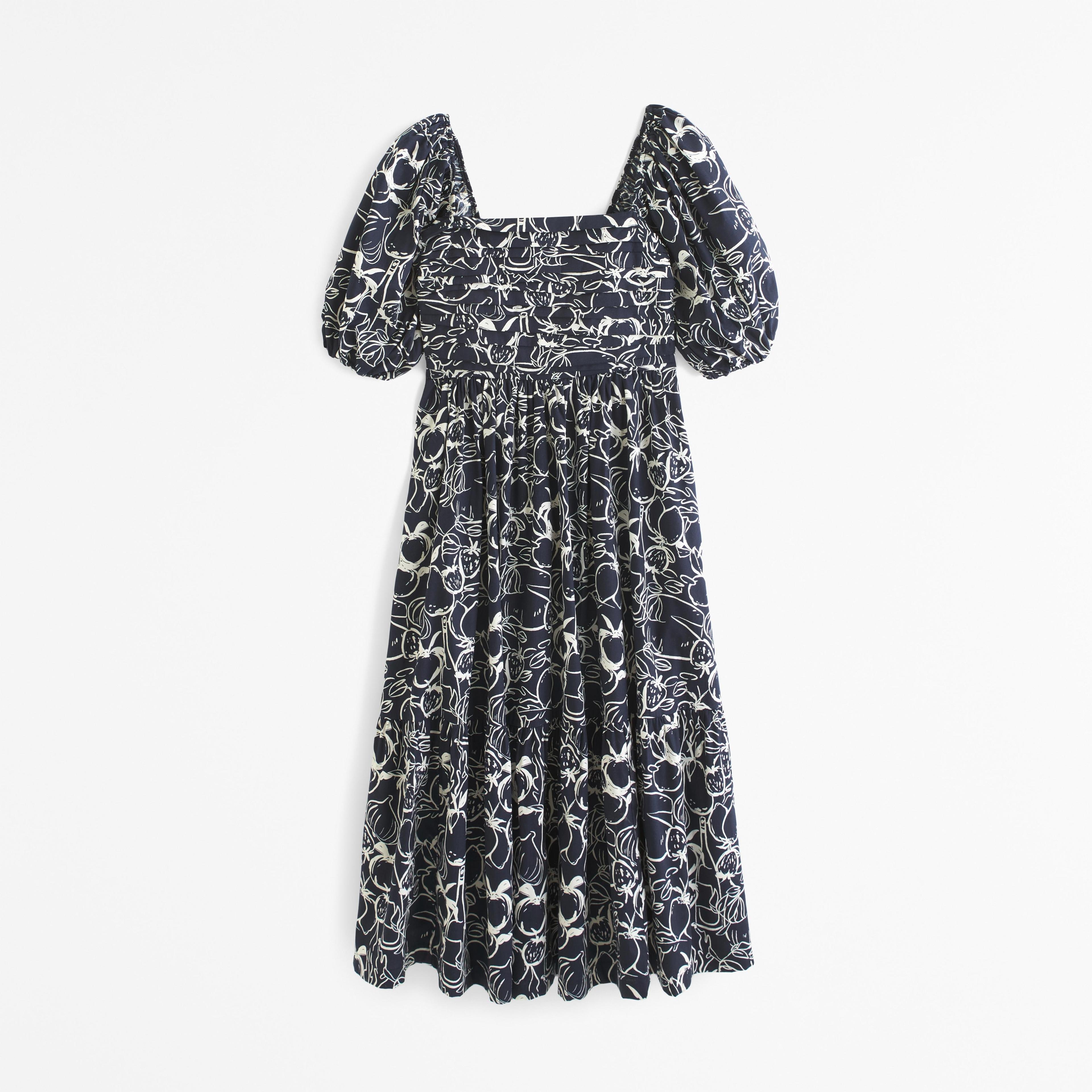 The A&F Emerson Poplin Puff Sleeve Midi Dress Product Image