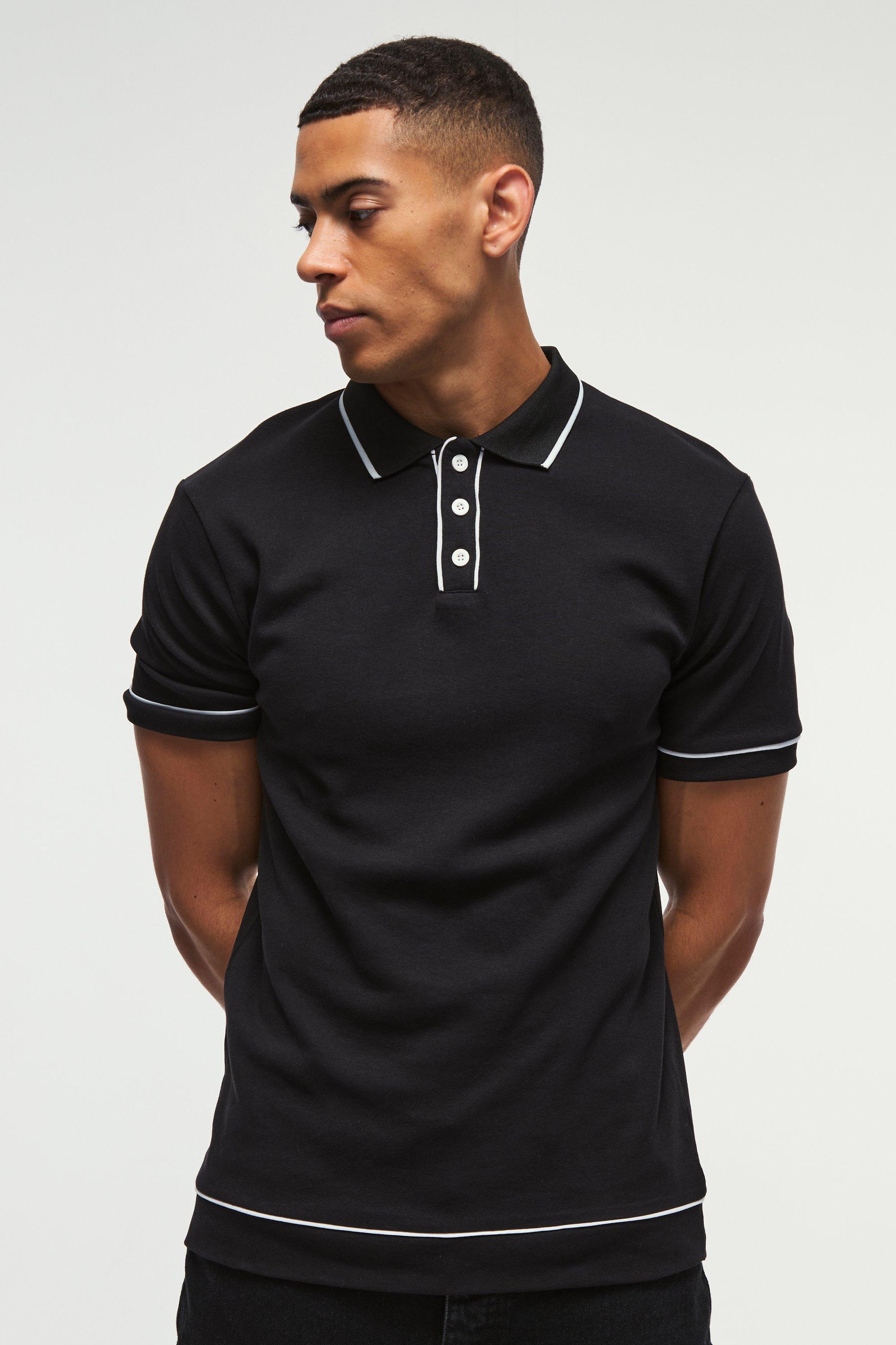 Contrast Tipped Interlock Polo | boohooMAN USA Product Image