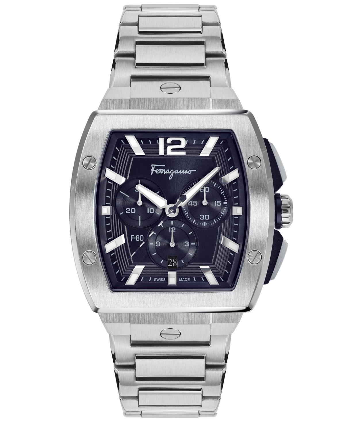 Salvatore Ferragamo Mens Swiss Chronograph F-80 Tonneau Stainless Steel Bracelet Watch 42mm Product Image