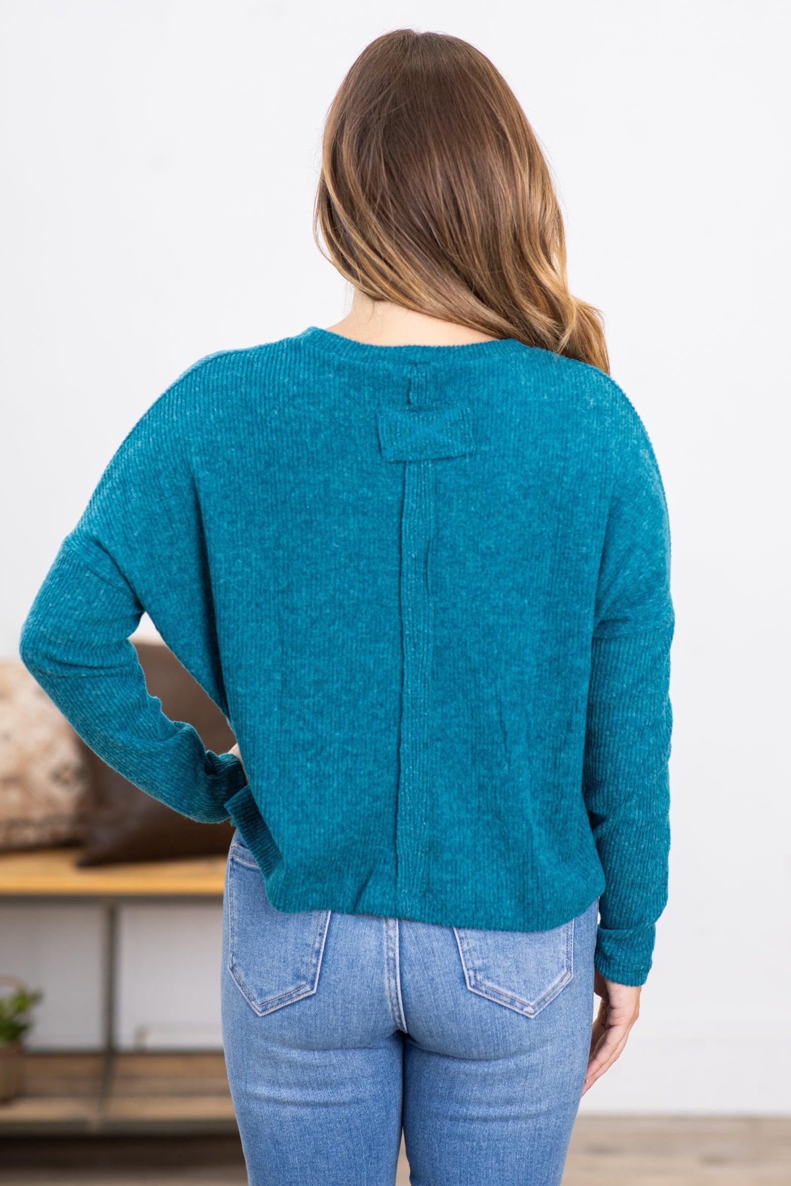 Teal Ribbed Dolman Sleeve Sweater Product Image