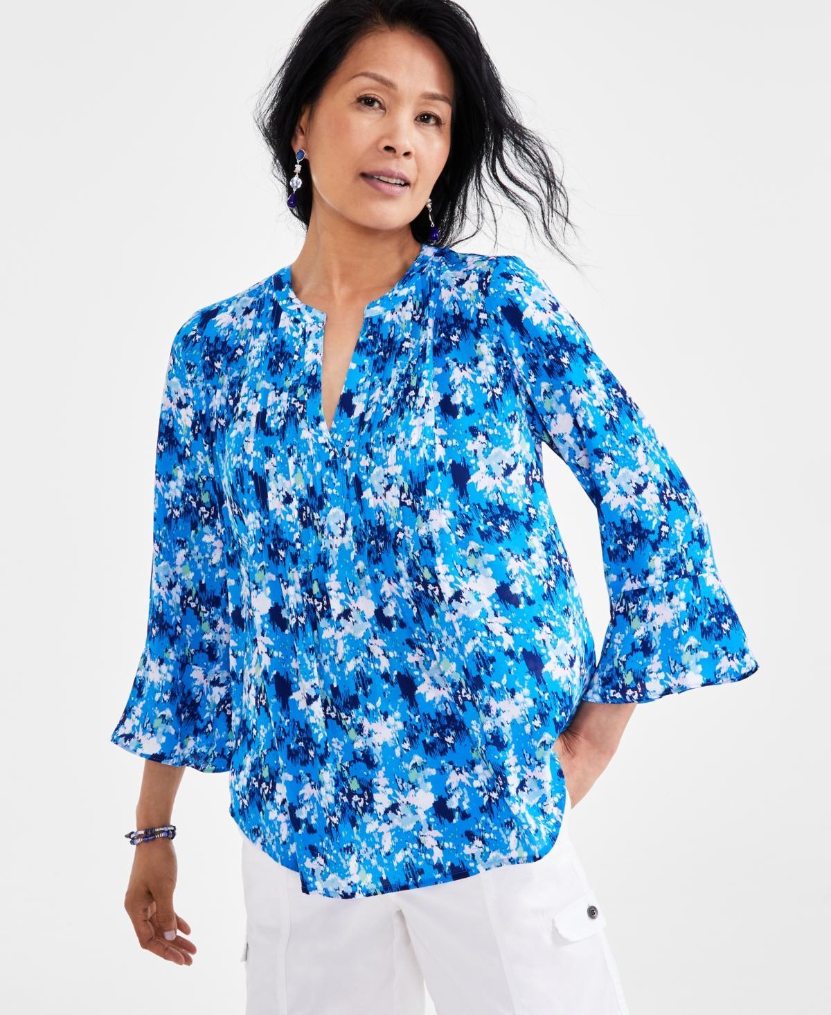 Style & Co Womens Printed Pintuck Ruffle Sleeve Top, Created for Macys Product Image