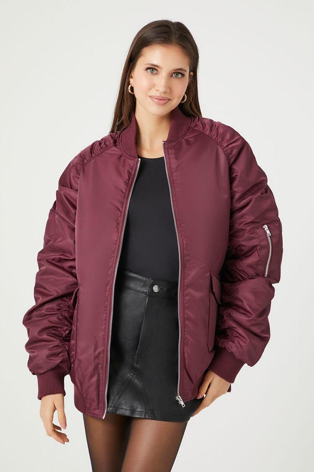 Oversized Zip-Up Bomber Jacket | Forever 21 Product Image