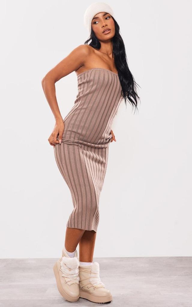 Taupe Wide Rib Knit Bandeau Midaxi Dress Product Image