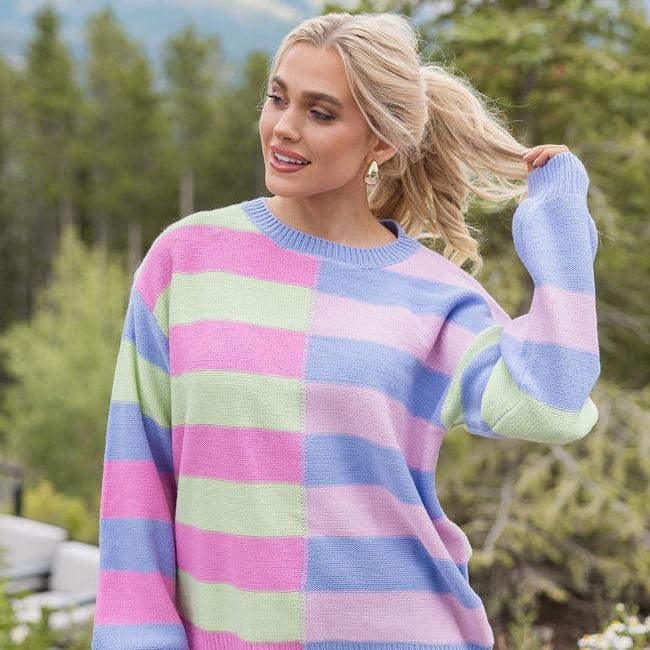 Take Your Time Purple Multi Color Block Striped Sweater Product Image