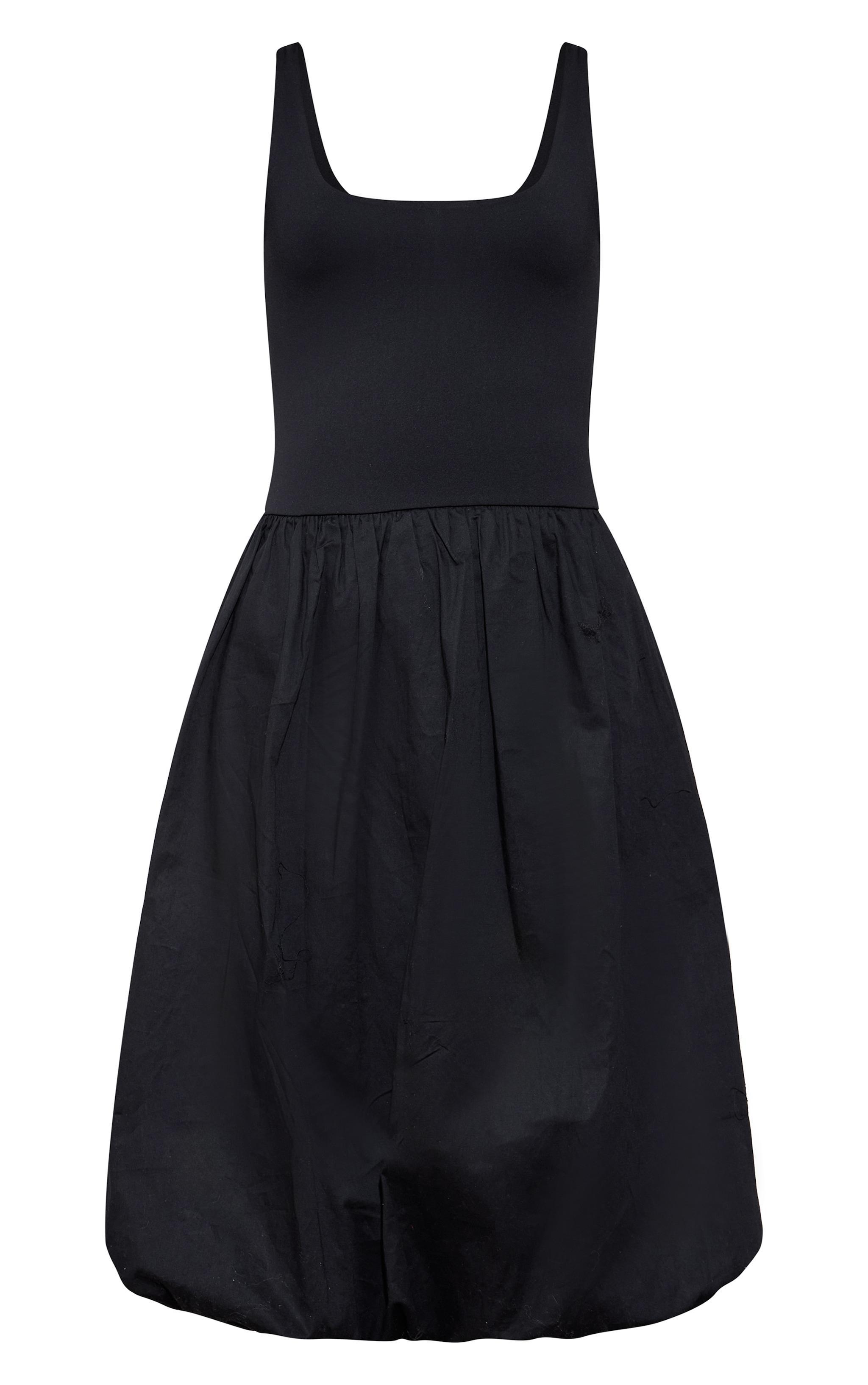 Black Scoop Neck Puffball Midi Dress Product Image