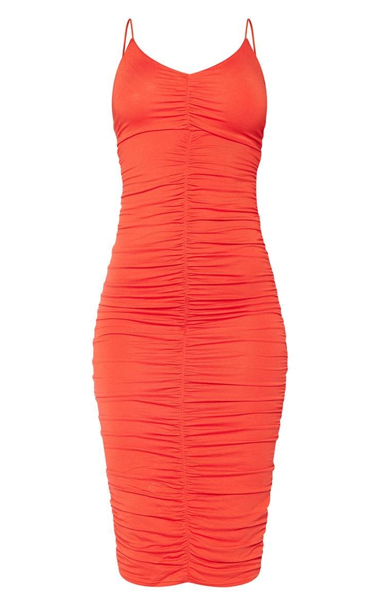 Orange Extreme Ruched Spaghetti Midi Dress Product Image