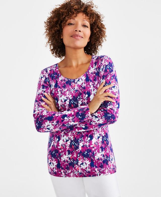 Style & Co Womens Printed Long-Sleeve Knit Top, Created for Macys Product Image