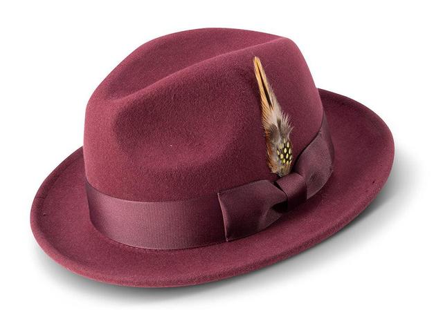 Men's Wine Wool Felt Fedora Hat Snap Brim Crushable Male Product Image