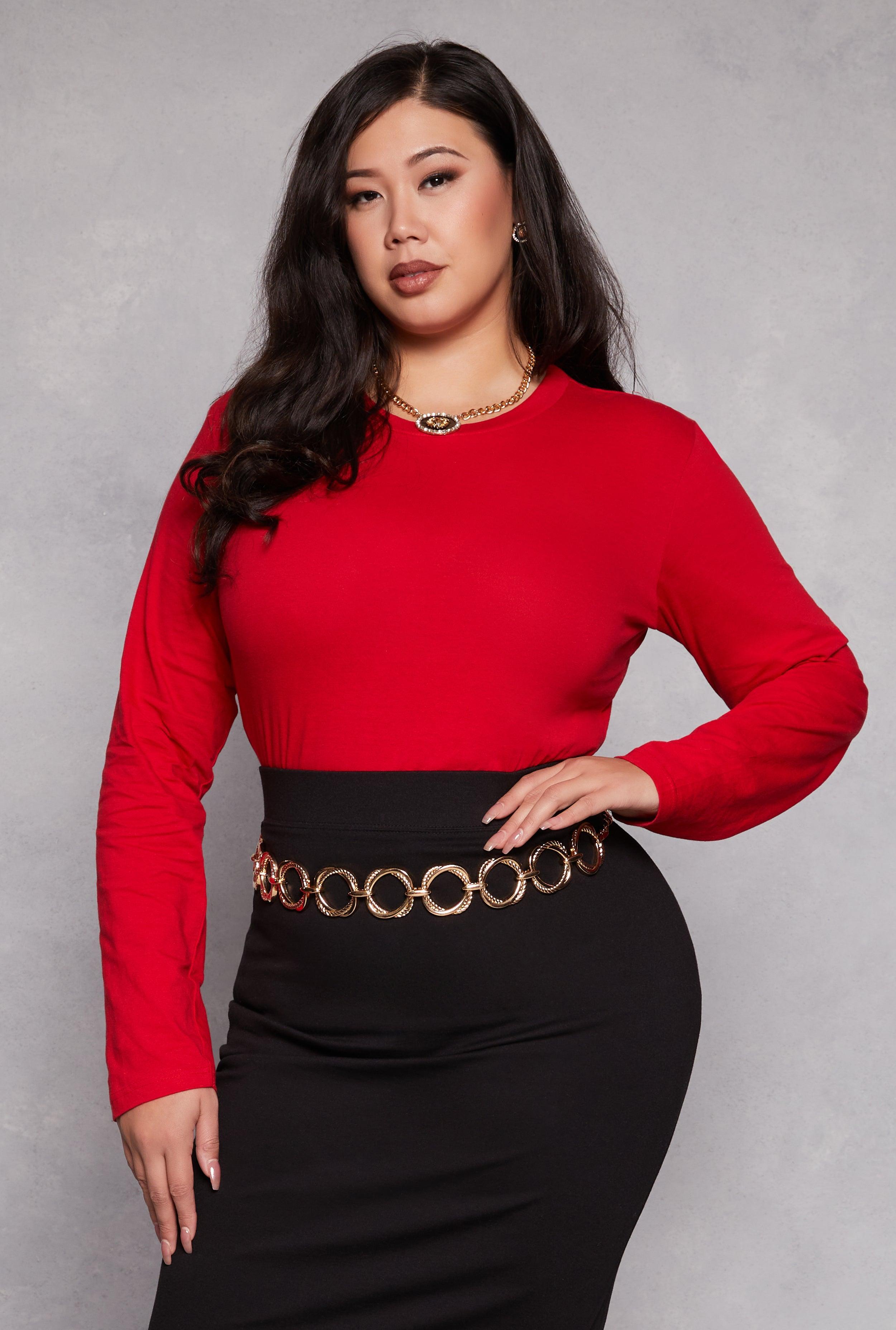 Womens Plus Size Basic Crew Neck Long Sleeve Top Product Image