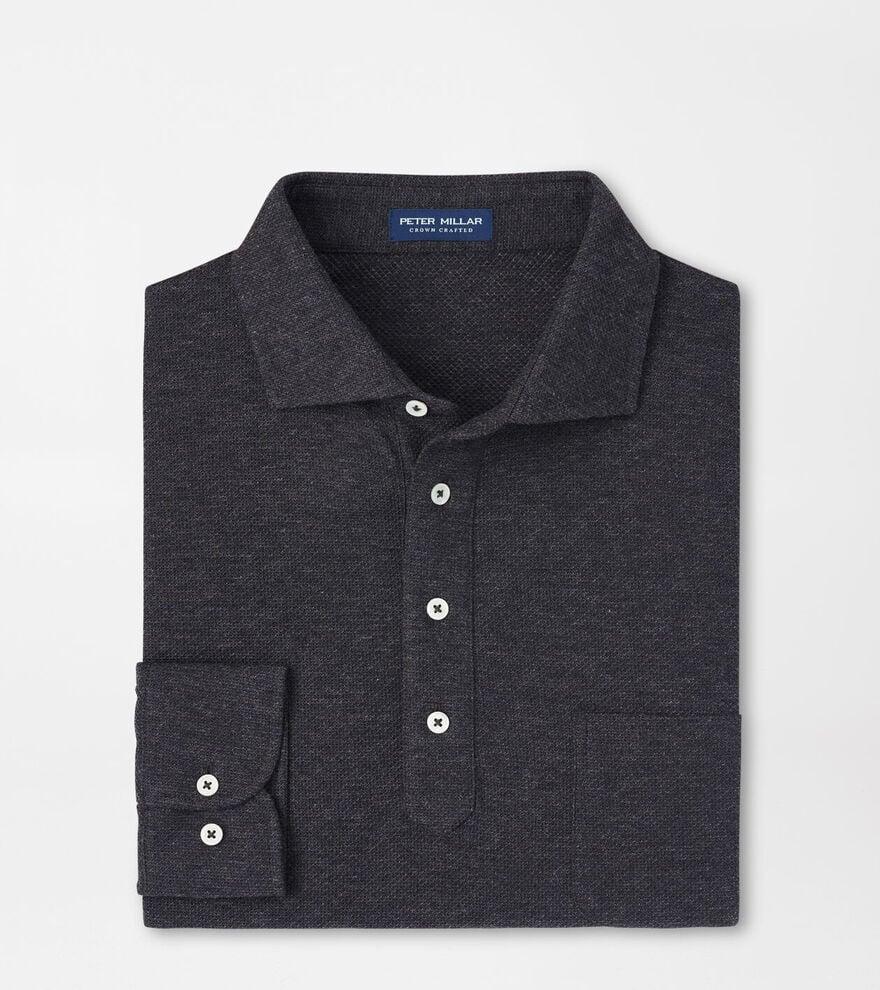 Peter Millar Mens Ramble Long-Sleeve Cotton Cashmere Polo | Color: Charcoal | Size: S Product Image