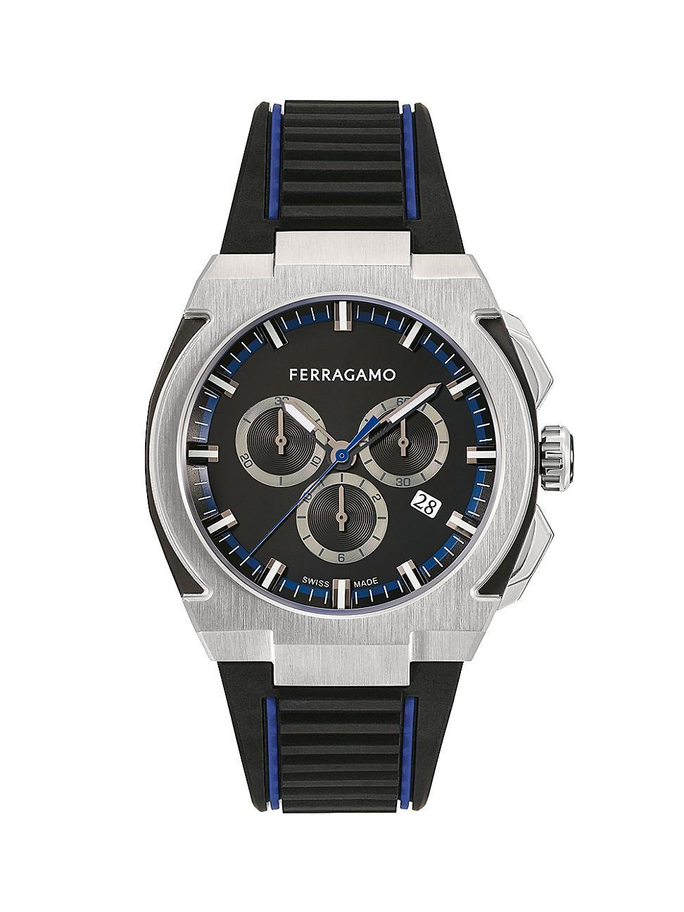 Mens FERRAGAMO Edge Chronograph Stainless Steel & Polyurethane Strap Watch/43MM Product Image