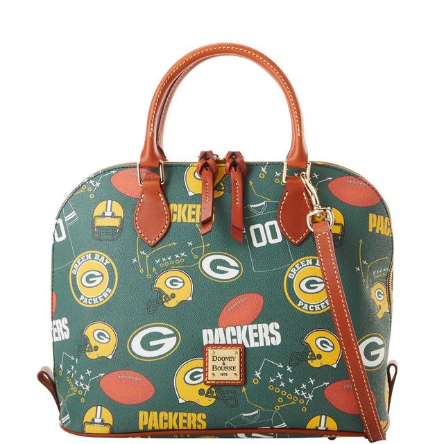 Dooney & Bourke Womens NFL Packers Zip Zip Coated Cotton Satchel Bag in Green Product Image