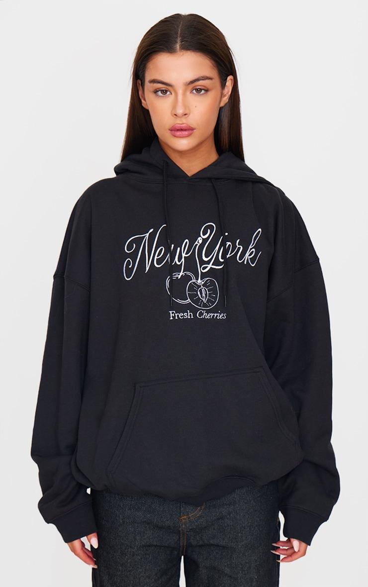 Black New York Cherry Embroidered Hoodie Product Image