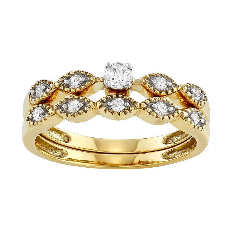 10k Gold 1/4 Carat T.W. Diamond Engagement Ring Set, Womens Product Image