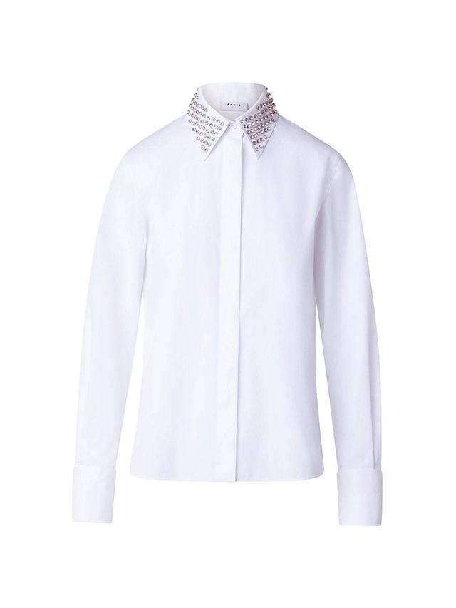 Womens Embellished Collar Cotton Shirt Product Image