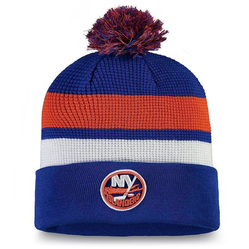 Mens Fanatics Branded Royal/Orange New York Islanders 2020 NHL Draft Authentic Pro Cuffed Pom Knit Hat Product Image