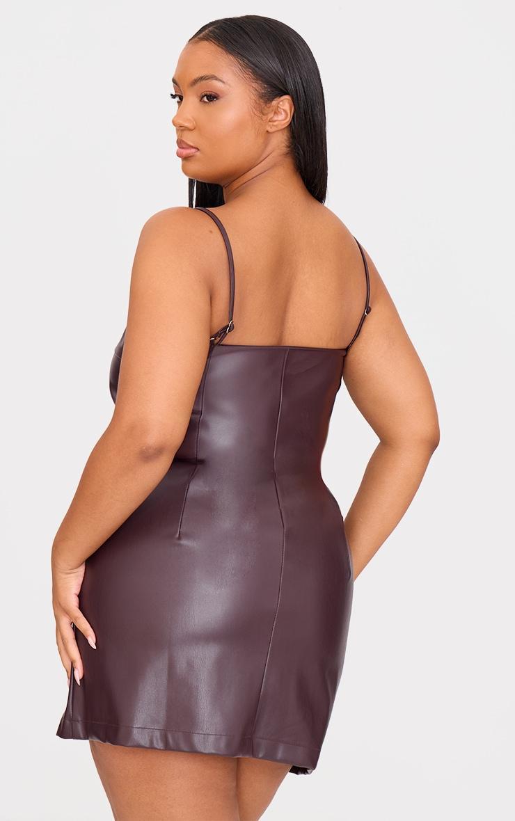 Plus Burgundy Strappy Pu Bodycon Dress Product Image