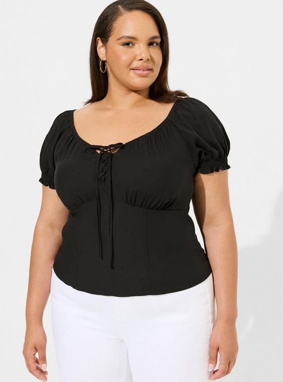 Challis Puff Short Sleeve Crop Top Product Image