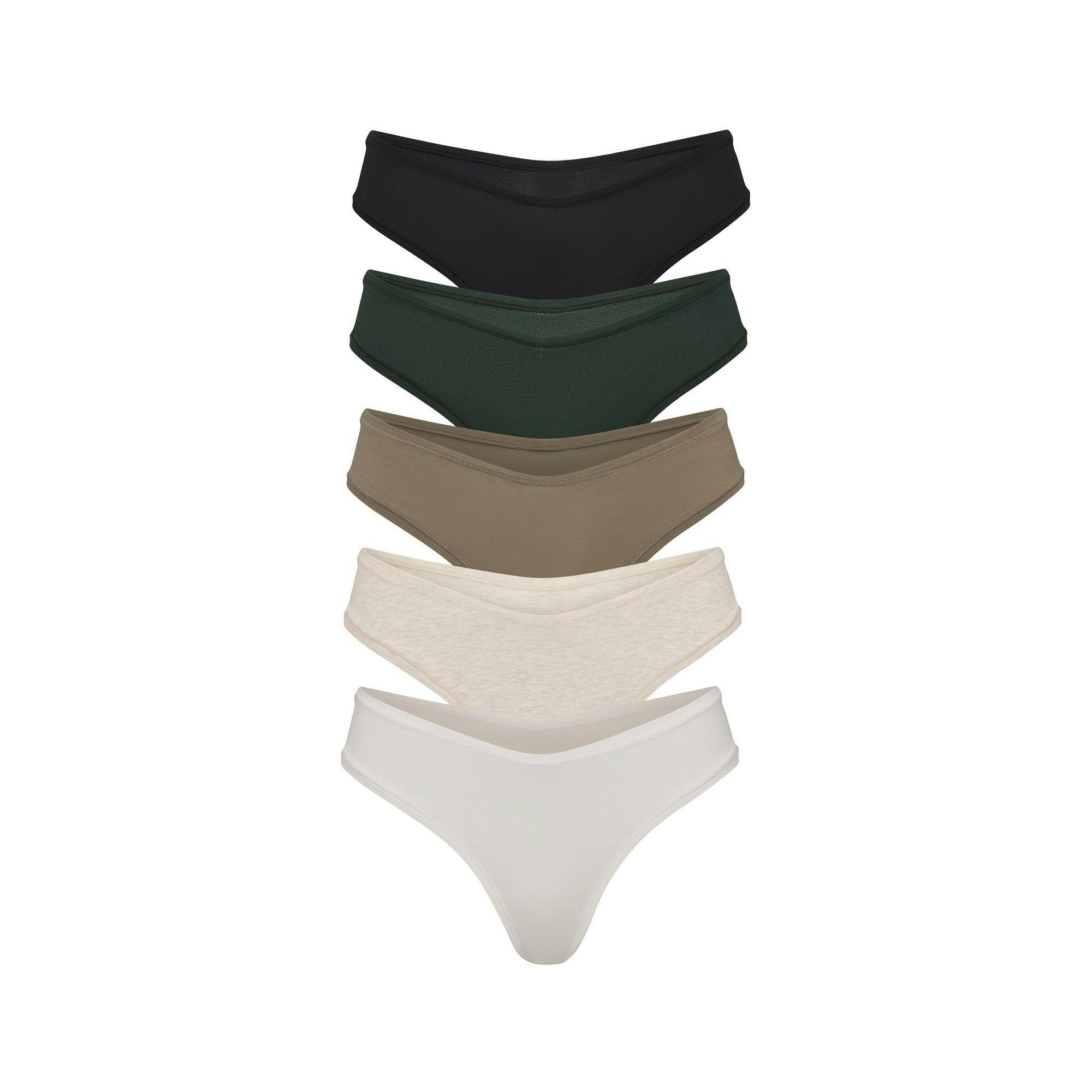 COTTON JERSEY DIPPED THONG 5-PACK | OATMEAL MULTI Product Image