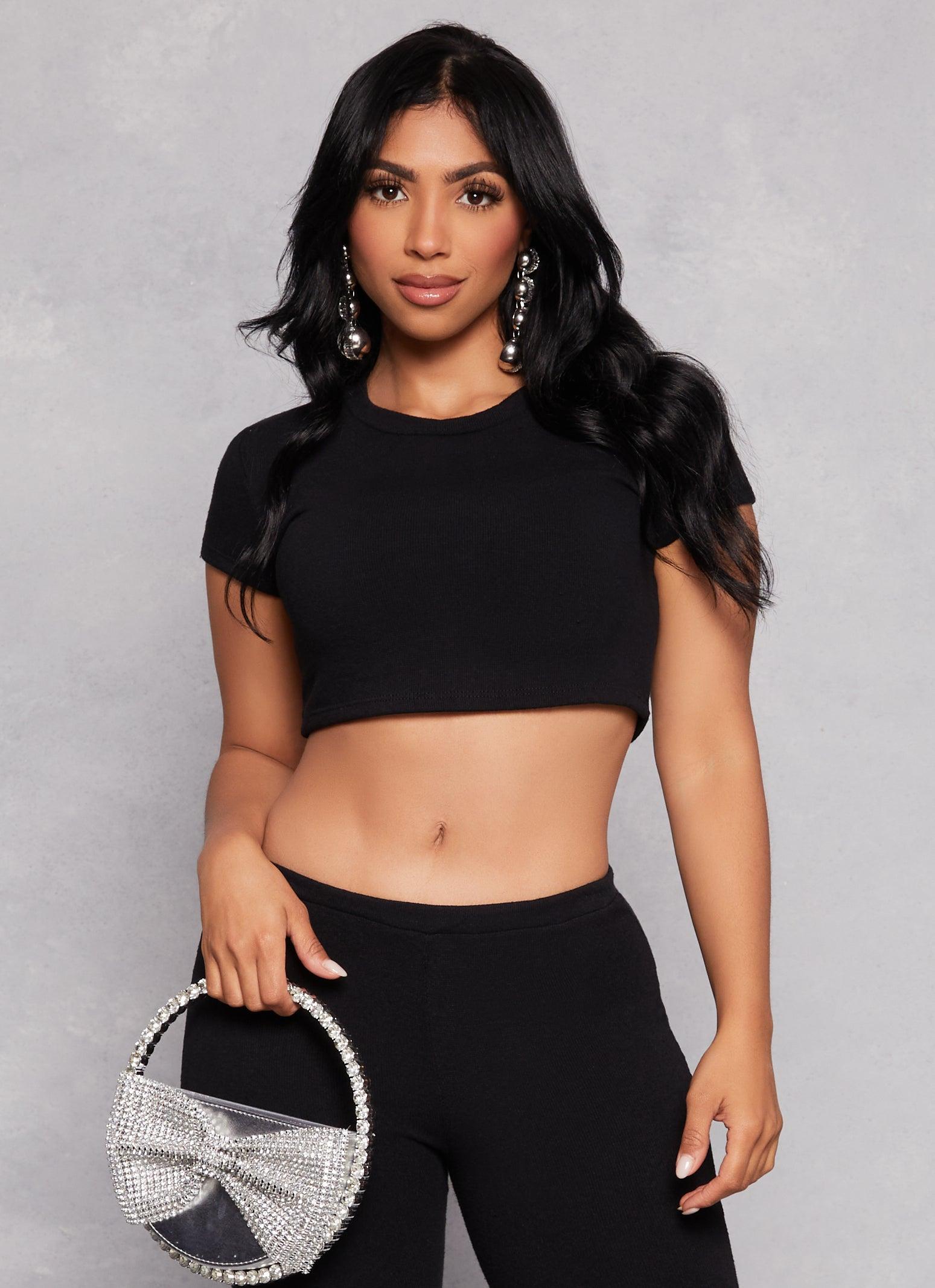 Womens Crew Neck Short Sleeve Crop Top product image