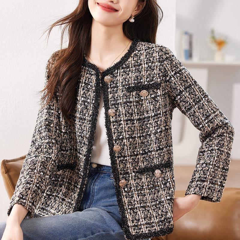 Round Neck Tweed Cropped Button Jacket Product Image