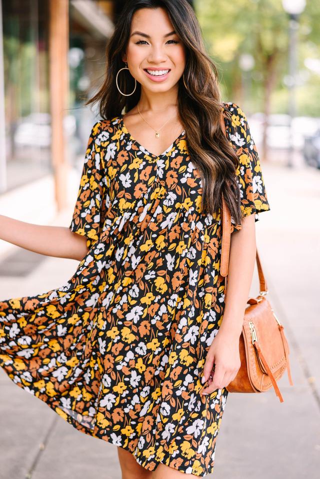 All Set Mustard Yellow Floral Babydoll Dress Female Product Image