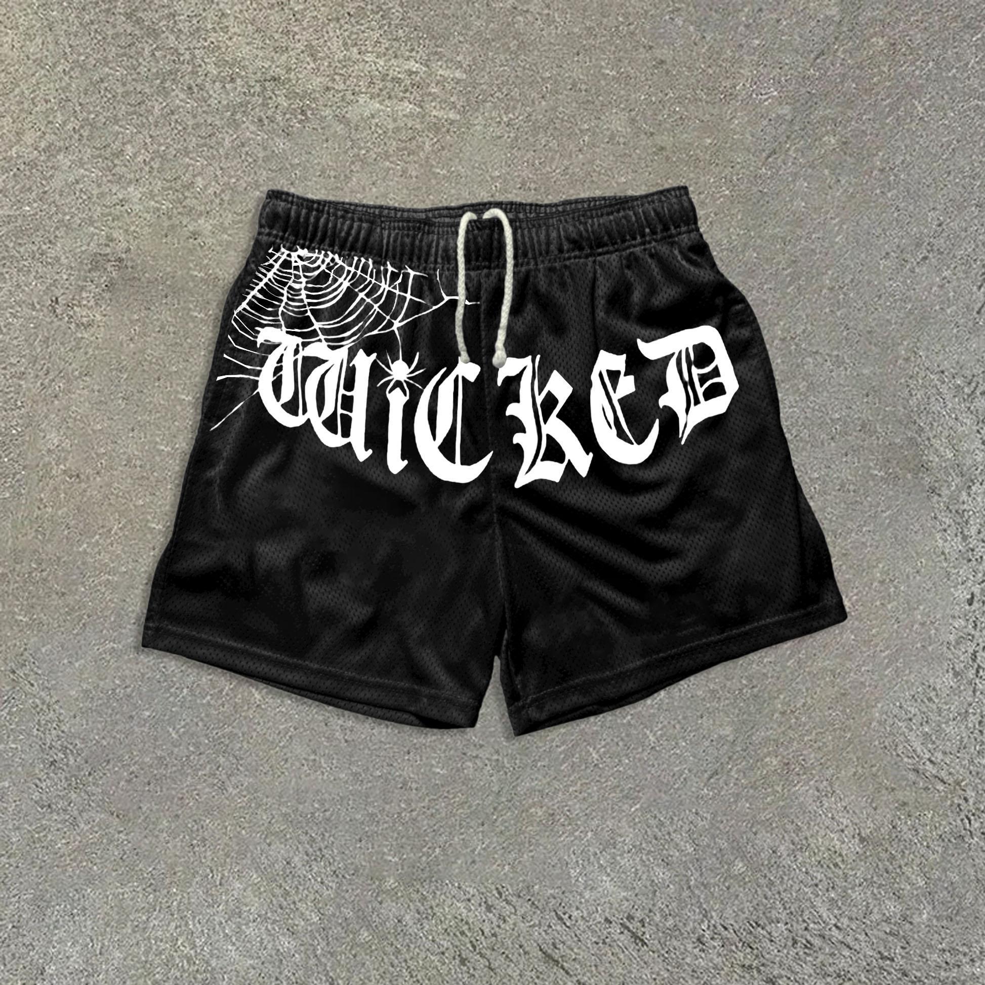 Spider Letter Print Graphic Mesh Shorts Product Image