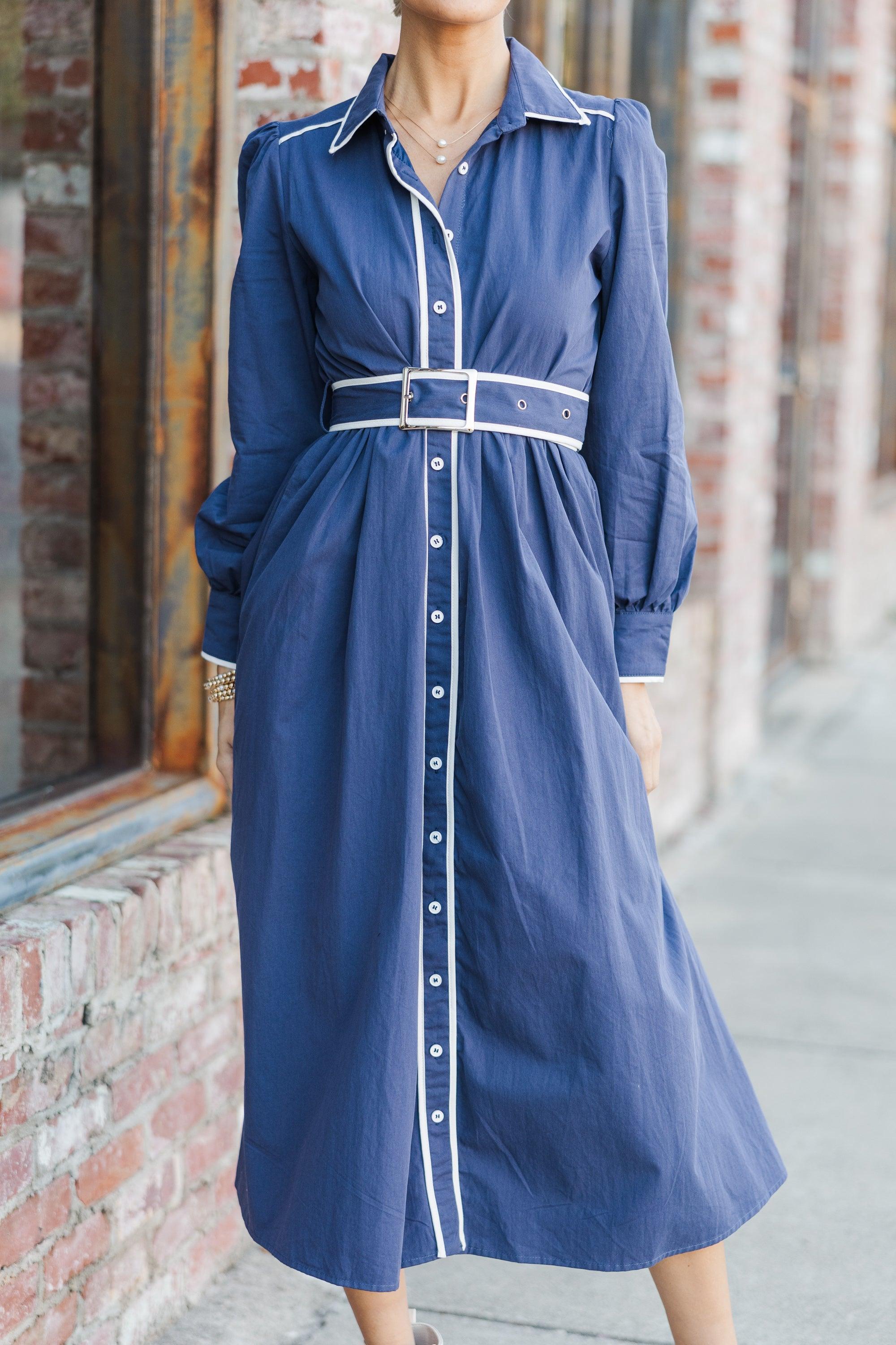 Tell Your Story Navy Blue Contrast Midi Dress Female Product Image