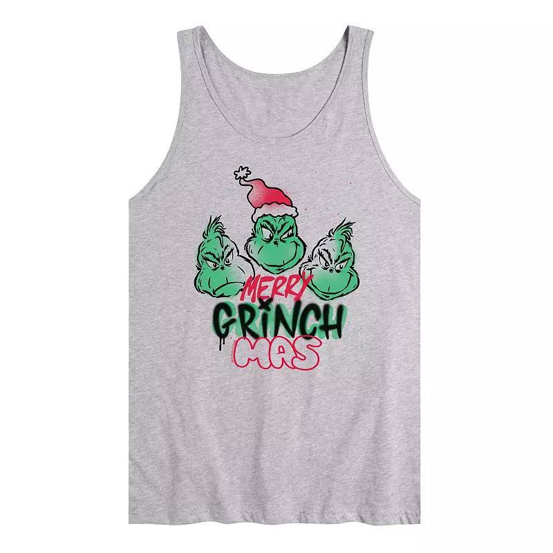 Mens Dr. Seuss The Grinch Merry Grinchmas Graphic Tank Top Grey Gray Product Image