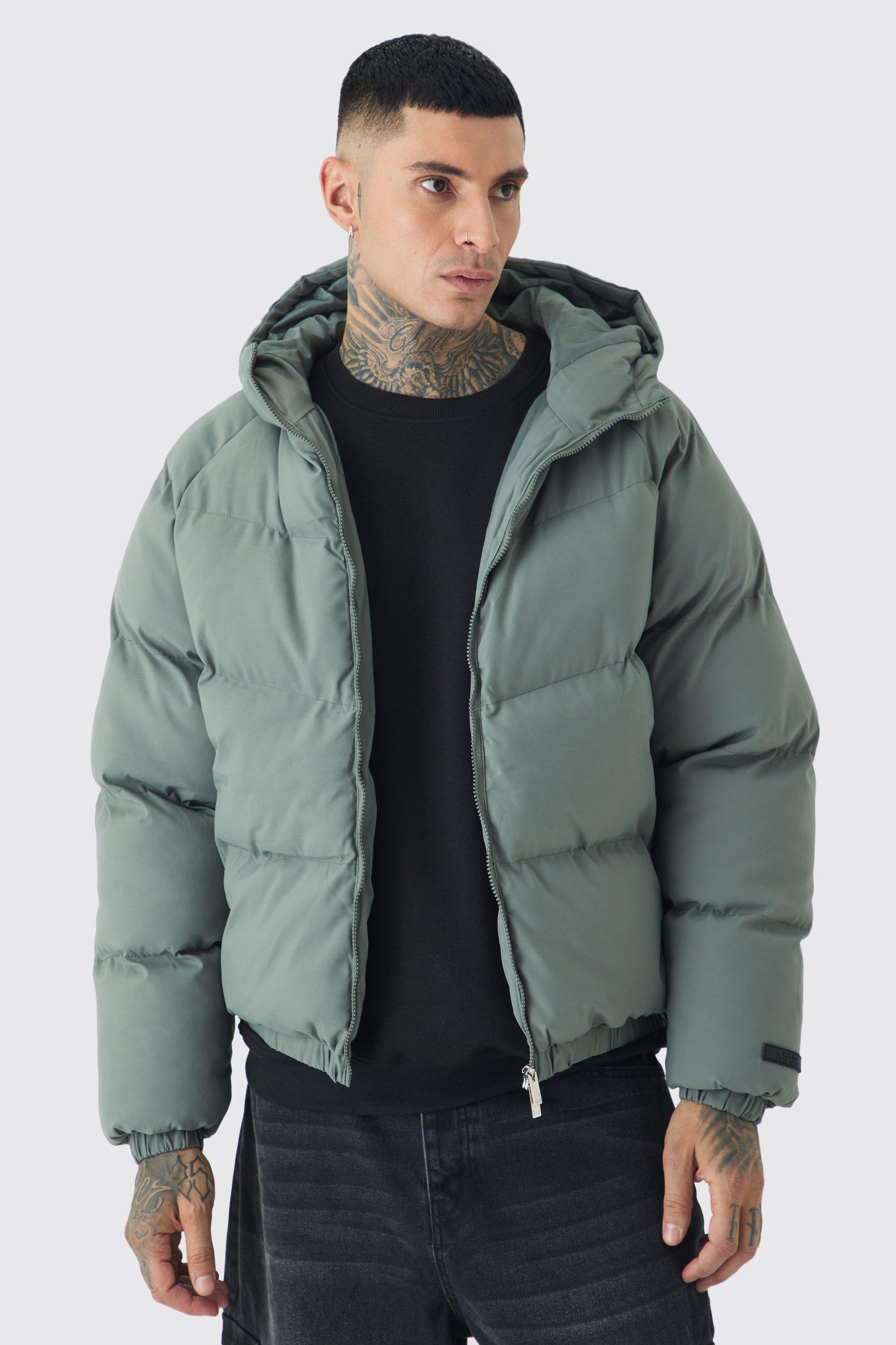 Tall Man Regular Fit Hooded Puffer Coat In Grey | boohooMAN USA product image