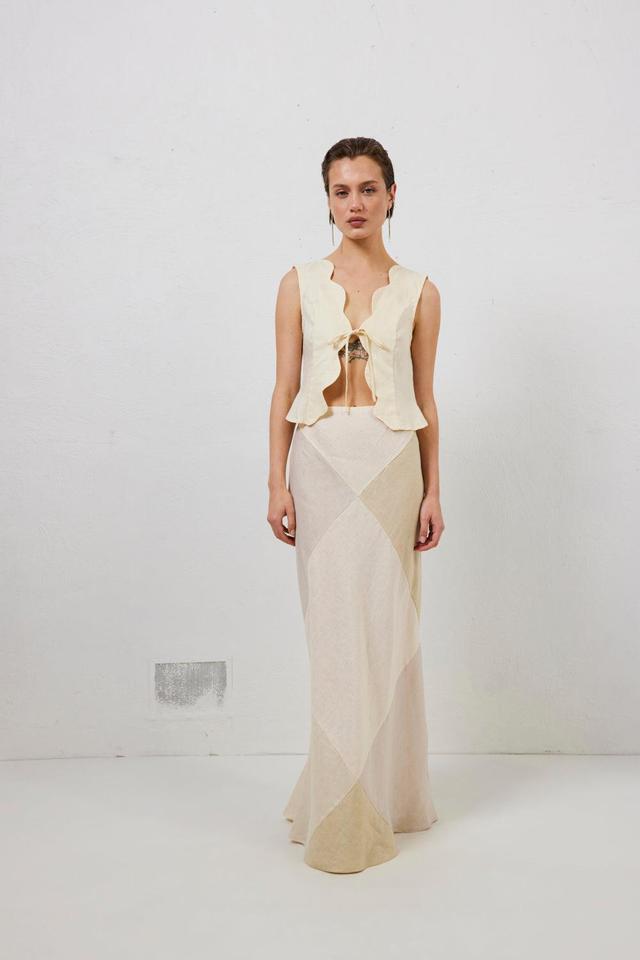 Valencia Bias Cut Linen Maxi Skirt Cream Product Image