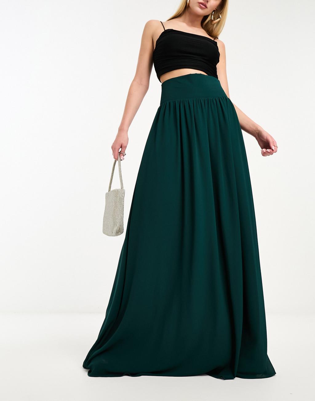 TFNC pleated maxi skirt in forest green Product Image