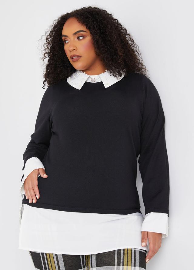 Plus Size Paneled Faux Pearl Sweater Ashley Stewart Product Image