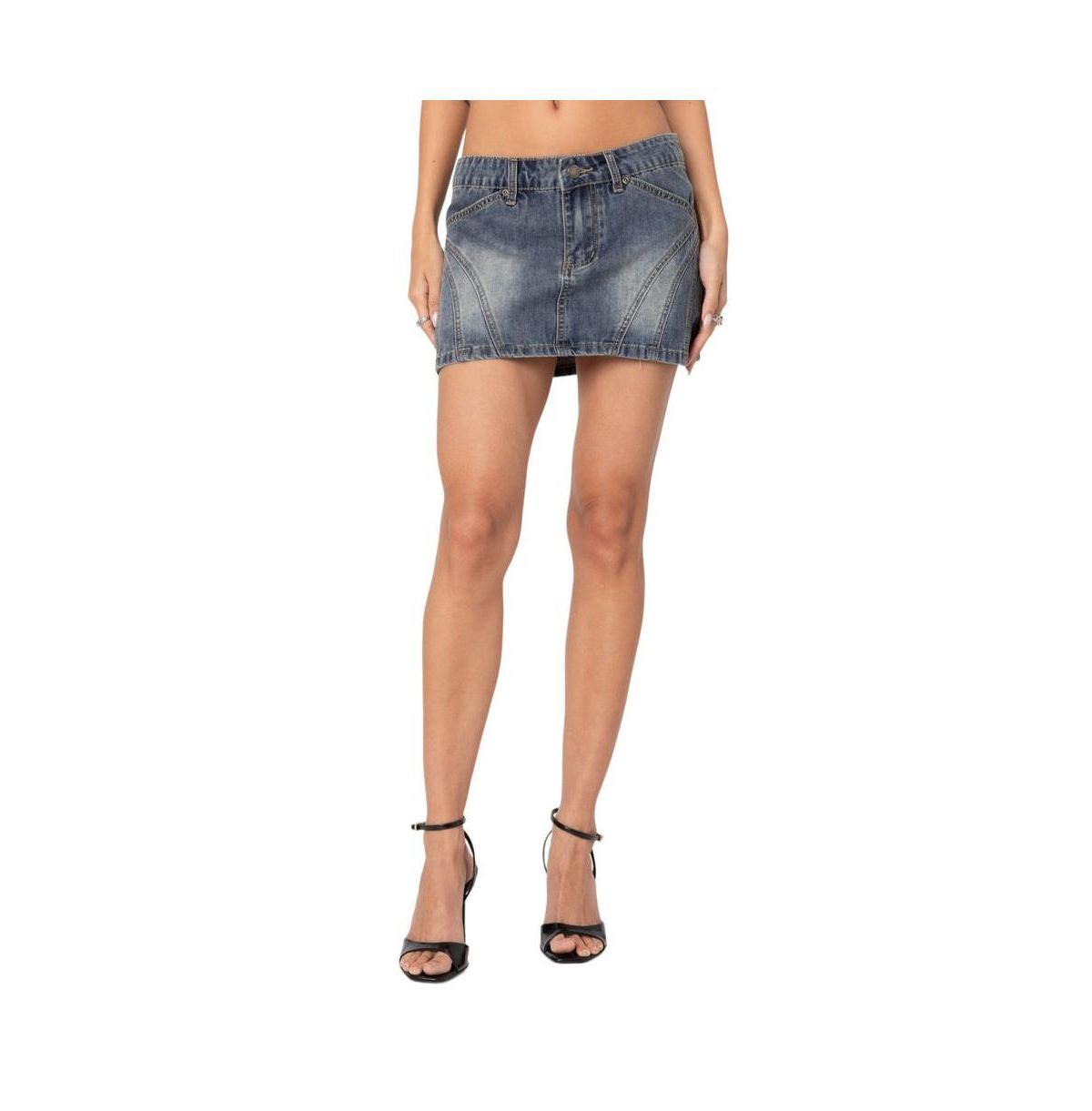 Edikted Womens Uma Top Stitch Washed Denim Mini Skirt Product Image