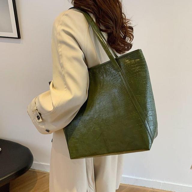 Plain Faux Leather Tote Bag Product Image