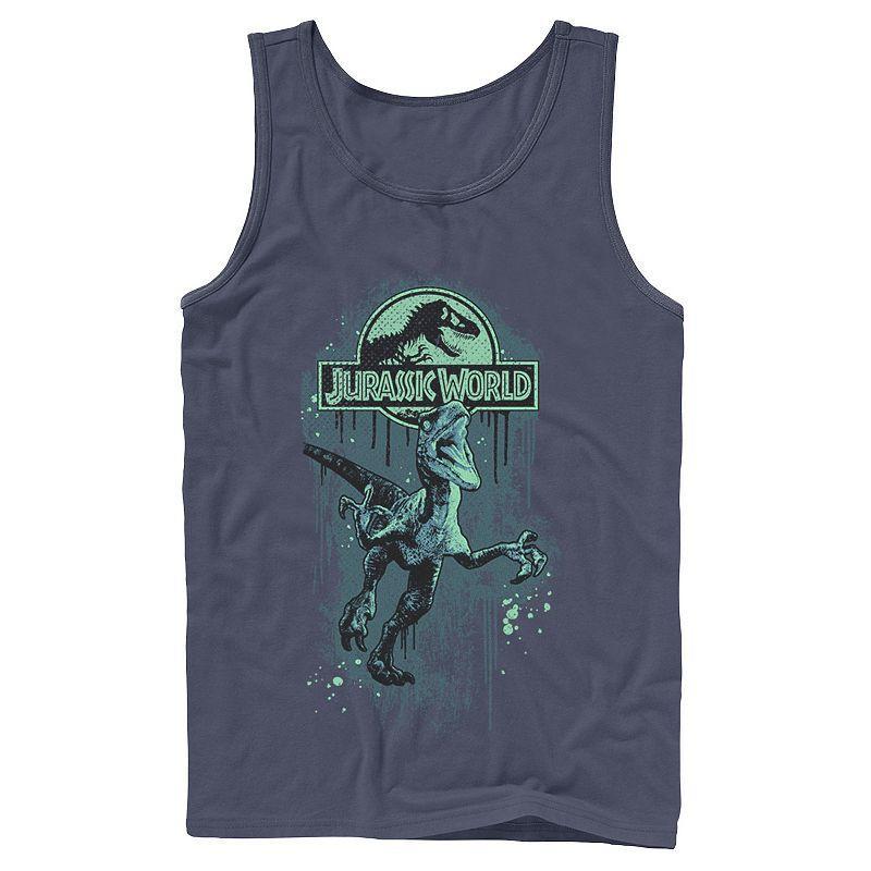 Mens Jurassic World Raptor Paint Splatter Title Logo Graphic Tank Top Grey Product Image