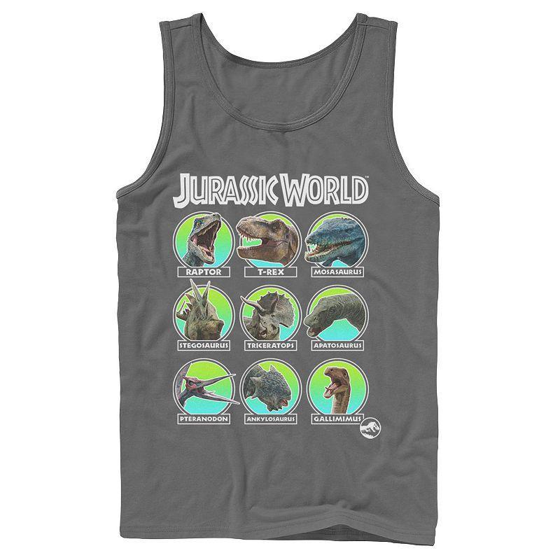 Mens Jurassic World Two Dino Heads Chart Tank Top Grey Product Image