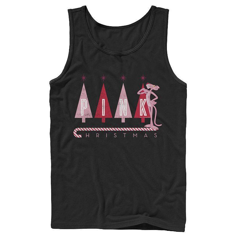 Mens Pink Panther Pink Christmas Portrait Tank Top Black Product Image