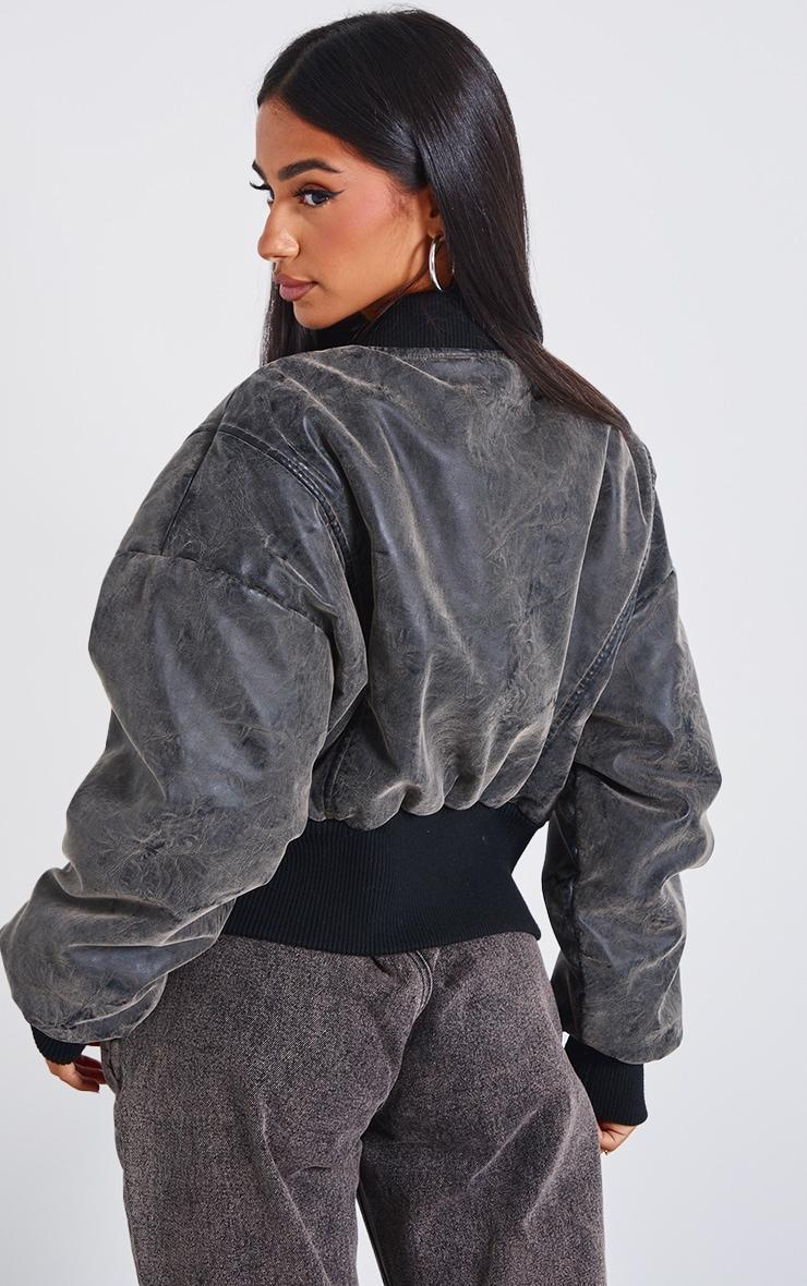 Petite Washed Black Pocket Detail Bomber Jacket Product Image