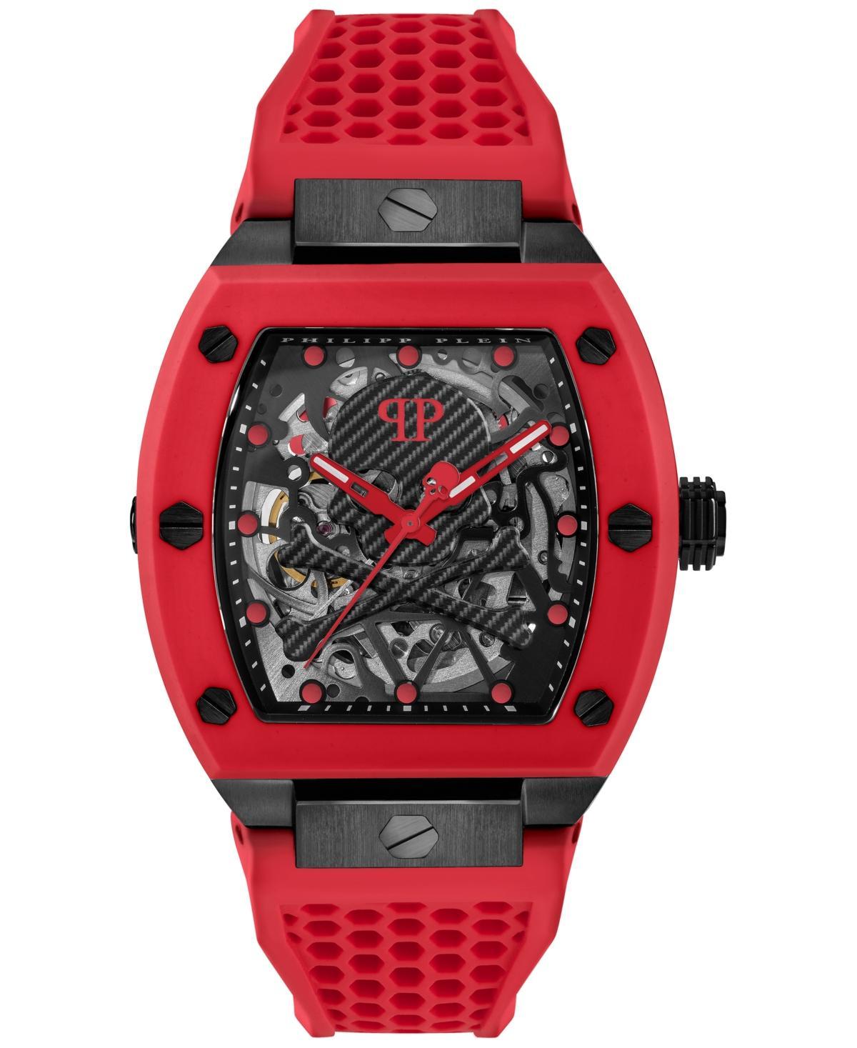 Philipp Plein Mens The Skeleton Automatic Red Silicone Strap Watch Product Image