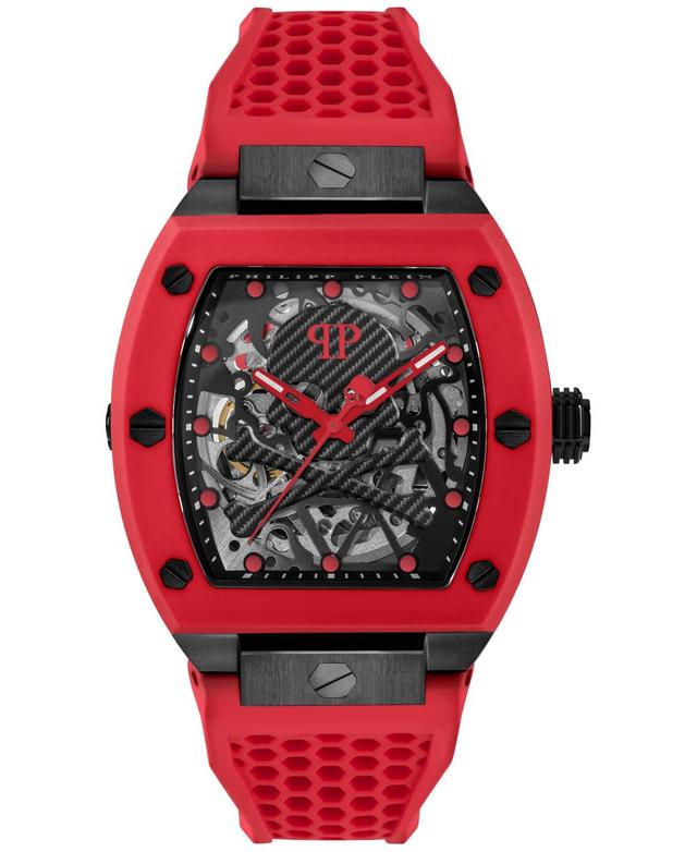 Philipp Plein Mens The Skeleton Automatic Red Silicone Strap Watch Product Image