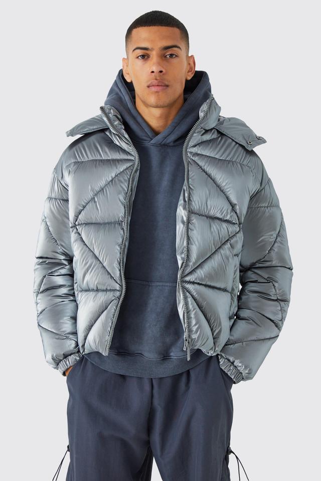 Metallic Boxy Quilted Puffer | boohooMAN USA Product Image