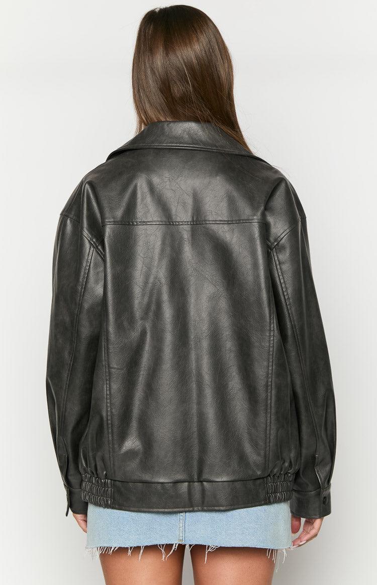 Abbi PU Vintage Black Bomber Jacket Product Image