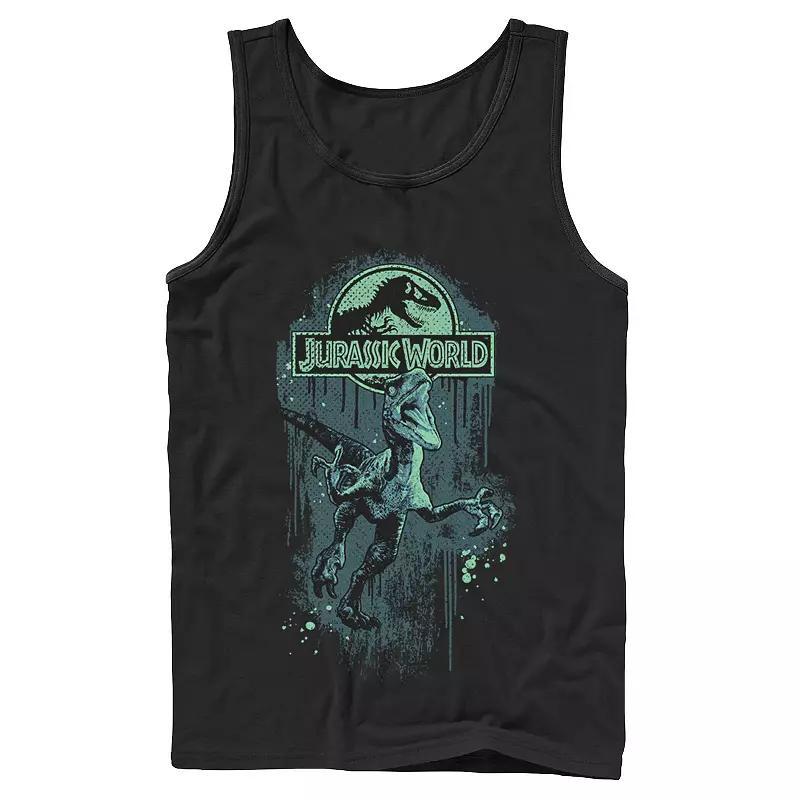 Mens Jurassic World Raptor Paint Splatter Title Logo Graphic Tank Top Product Image