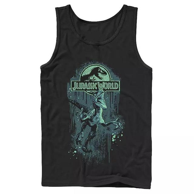 Mens Jurassic World Raptor Paint Splatter Title Logo Graphic Tank Top Grey Product Image